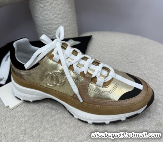 Best Price Chanel Laminated Calfskin & Suede Sneakers Gold-Tone 2025 G46609 0901046