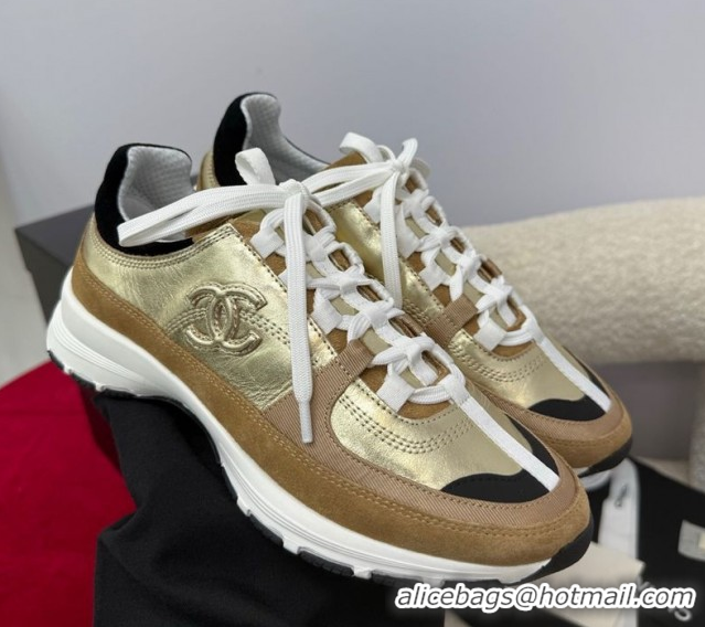 Best Price Chanel Laminated Calfskin & Suede Sneakers Gold-Tone 2025 G46609 0901046
