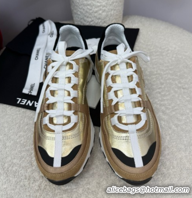 Best Price Chanel Laminated Calfskin & Suede Sneakers Gold-Tone 2025 G46609 0901046
