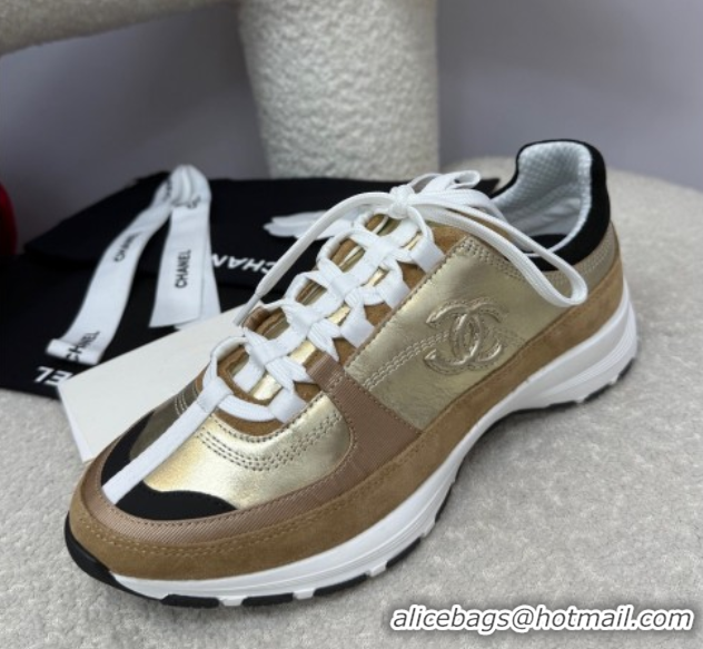 Best Price Chanel Laminated Calfskin & Suede Sneakers Gold-Tone 2025 G46609 0901046