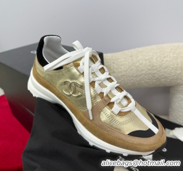 Best Price Chanel Laminated Calfskin & Suede Sneakers Gold-Tone 2025 G46609 0901046