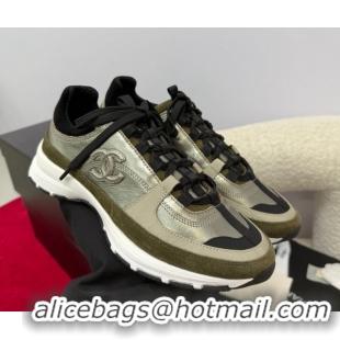 Low Cost Chanel Laminated Calfskin & Suede Sneakers Green 2025 G46609 0901048