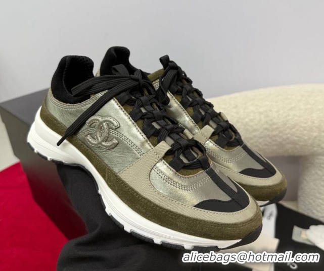 Low Cost Chanel Laminated Calfskin & Suede Sneakers Green 2025 G46609 0901048