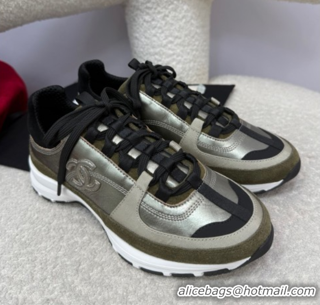 Low Cost Chanel Laminated Calfskin & Suede Sneakers Green 2025 G46609 0901048