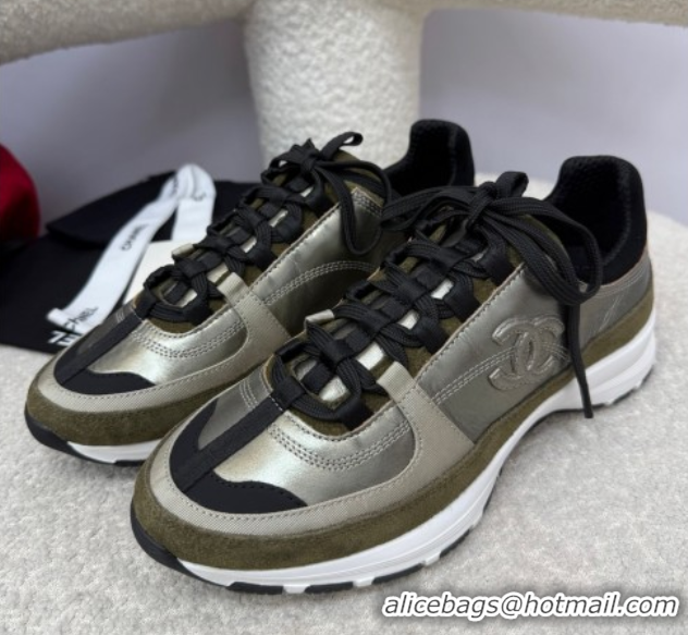 Low Cost Chanel Laminated Calfskin & Suede Sneakers Green 2025 G46609 0901048