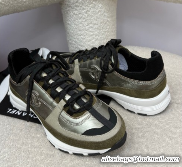 Low Cost Chanel Laminated Calfskin & Suede Sneakers Green 2025 G46609 0901048