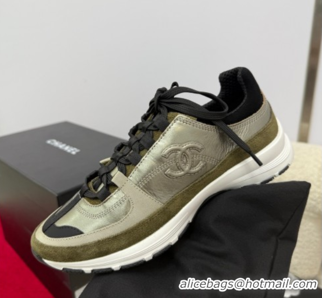 Low Cost Chanel Laminated Calfskin & Suede Sneakers Green 2025 G46609 0901048