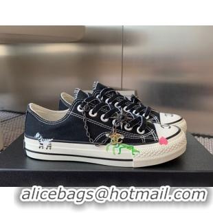 Big Discount Chanel Canvas Low top Sneakers with Chain and Print Black 2025 CH090103 0901049