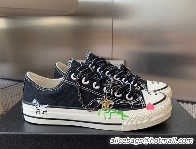 Big Discount Chanel Canvas Low top Sneakers with Chain and Print Black 2025 CH090103 0901049