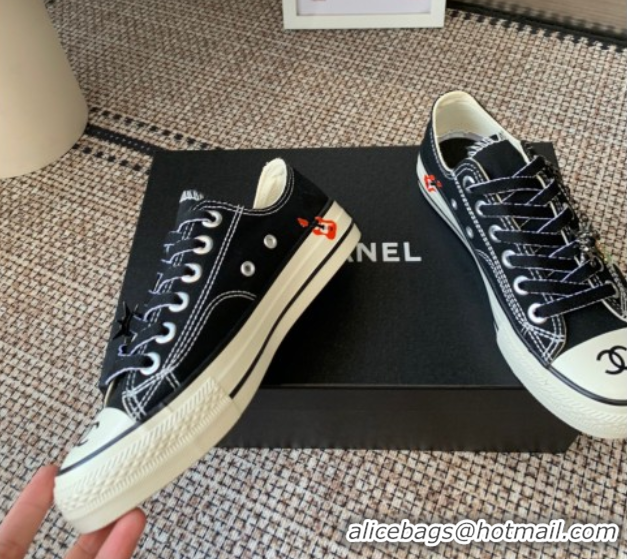 Big Discount Chanel Canvas Low top Sneakers with Chain and Print Black 2025 CH090103 0901049