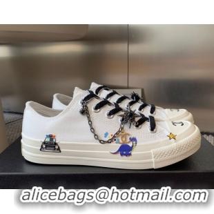 Discount Chanel Canvas Low top Sneakers with Chain and Print White 2025 CH090103 0901050