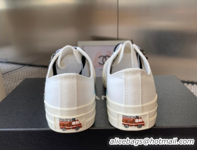 Discount Chanel Canvas Low top Sneakers with Chain and Print White 2025 CH090103 0901050