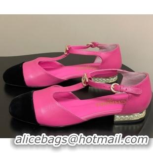 Luxurious Chanel Lambskin & Velvet T Mary Janes Flat Shoes with Pearls Pink 2025 CH090104 0901054