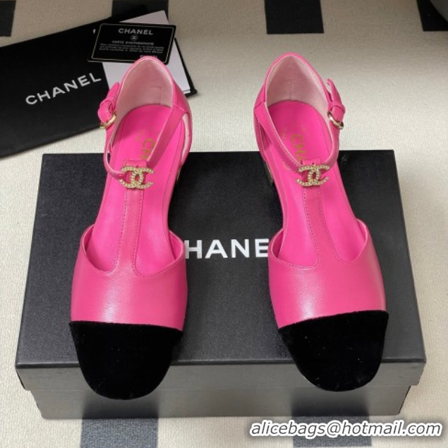 Luxurious Chanel Lambskin & Velvet T Mary Janes Flat Shoes with Pearls Pink 2025 CH090104 0901054