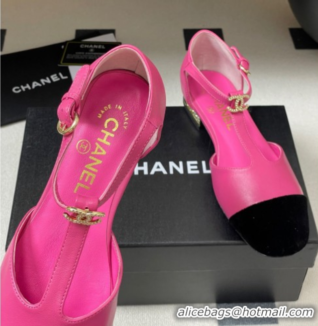 Luxurious Chanel Lambskin & Velvet T Mary Janes Flat Shoes with Pearls Pink 2025 CH090104 0901054
