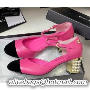 Classic Hot Chanel Lambskin & Velvet Mary Janes Pumps 6cm with Pearls Pink 2025 CH090104 0901060
