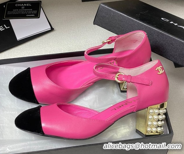 Classic Hot Chanel Lambskin & Velvet Mary Janes Pumps 6cm with Pearls Pink 2025 CH090104 0901060