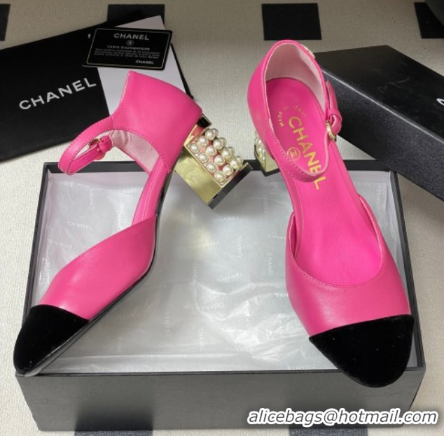 Classic Hot Chanel Lambskin & Velvet Mary Janes Pumps 6cm with Pearls Pink 2025 CH090104 0901060