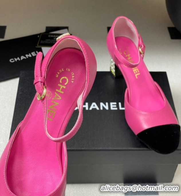 Classic Hot Chanel Lambskin & Velvet Mary Janes Pumps 6cm with Pearls Pink 2025 CH090104 0901060