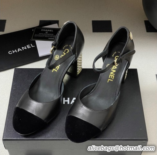 Discount Fashion Chanel Lambskin & Velvet Mary Janes Pumps 8cm with Pearls Black 2025 CH090104 0901061