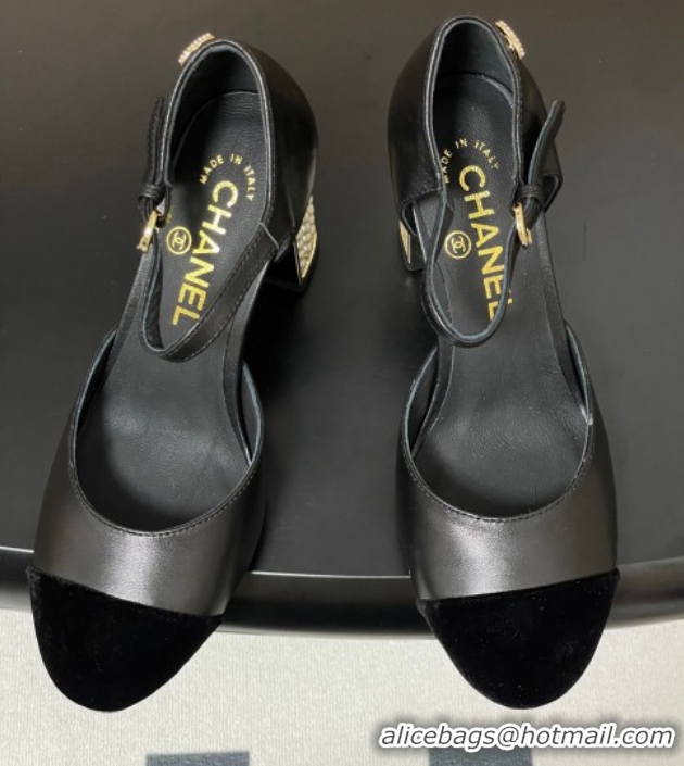 Discount Fashion Chanel Lambskin & Velvet Mary Janes Pumps 8cm with Pearls Black 2025 CH090104 0901061