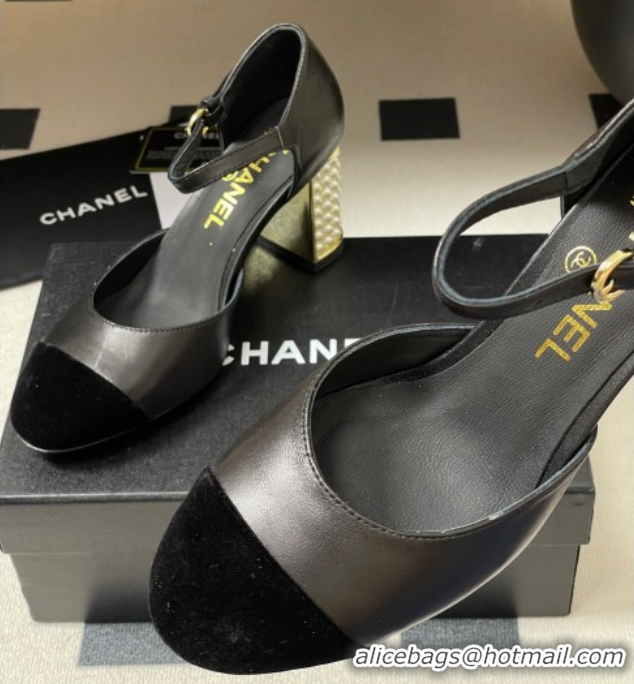 Discount Fashion Chanel Lambskin & Velvet Mary Janes Pumps 8cm with Pearls Black 2025 CH090104 0901061