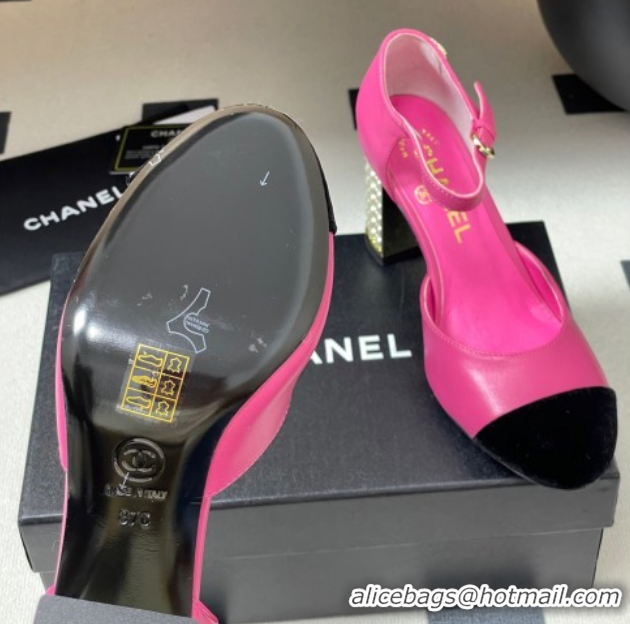 Top Design Chanel Lambskin & Velvet Mary Janes Pumps 8cm with Pearls Pink 2025 CH090104 0901064