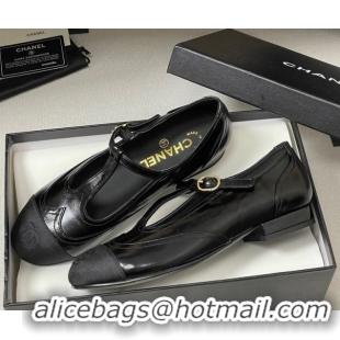 Purchase Chanel Lambskin & Grosgrain T Mary Janes Flat Shoes Black 2025 CH090105 0901065