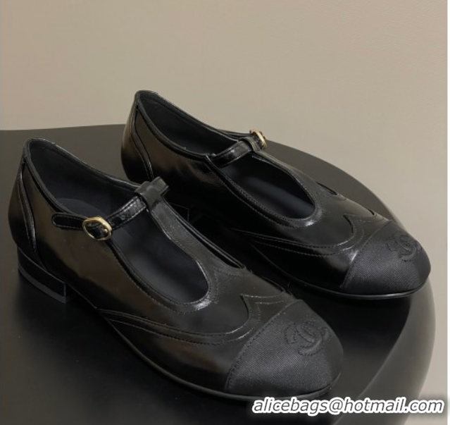 Purchase Chanel Lambskin & Grosgrain T Mary Janes Flat Shoes Black 2025 CH090105 0901065
