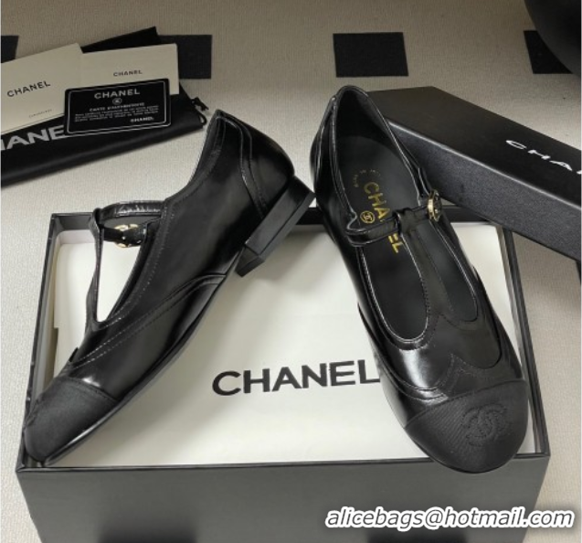 Purchase Chanel Lambskin & Grosgrain T Mary Janes Flat Shoes Black 2025 CH090105 0901065