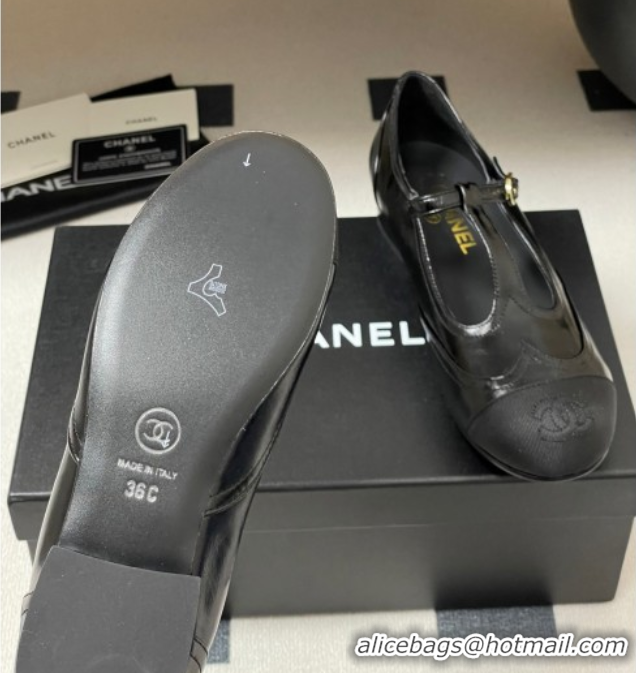 Purchase Chanel Lambskin & Grosgrain T Mary Janes Flat Shoes Black 2025 CH090105 0901065