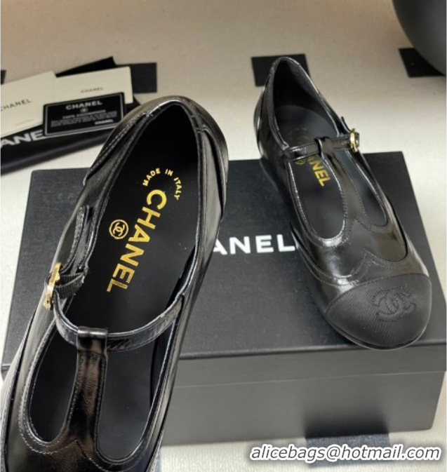Purchase Chanel Lambskin & Grosgrain T Mary Janes Flat Shoes Black 2025 CH090105 0901065