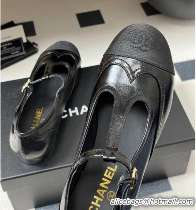 Purchase Chanel Lambskin & Grosgrain T Mary Janes Flat Shoes Black 2025 CH090105 0901065