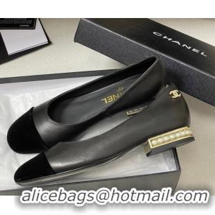 Good Looking Chanel Lambskin & Velvet Ballet Flats with Pearls Black 2025 CH090104 0901068