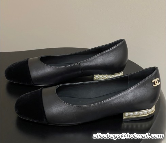 Good Looking Chanel Lambskin & Velvet Ballet Flats with Pearls Black 2025 CH090104 0901068
