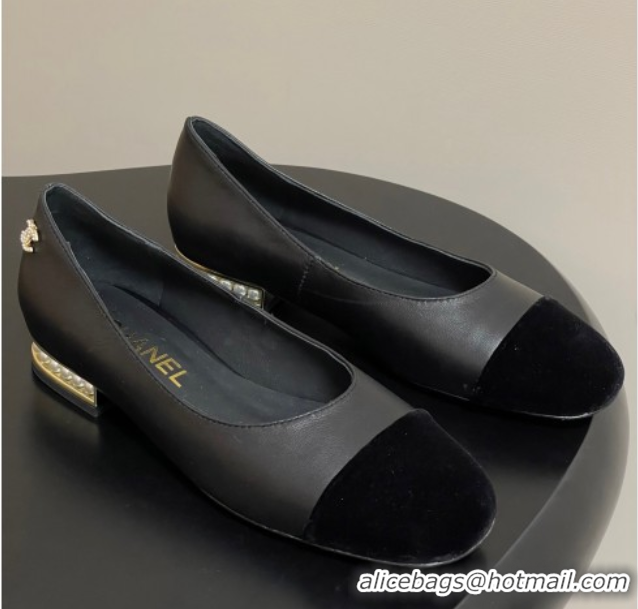 Good Looking Chanel Lambskin & Velvet Ballet Flats with Pearls Black 2025 CH090104 0901068