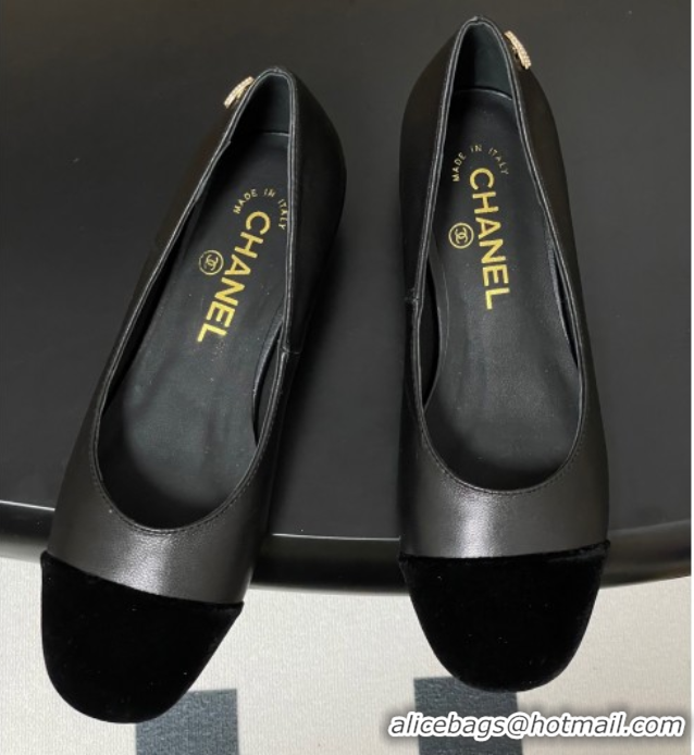 Good Looking Chanel Lambskin & Velvet Ballet Flats with Pearls Black 2025 CH090104 0901068