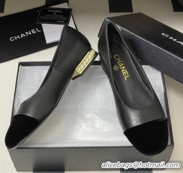 Good Looking Chanel Lambskin & Velvet Ballet Flats with Pearls Black 2025 CH090104 0901068