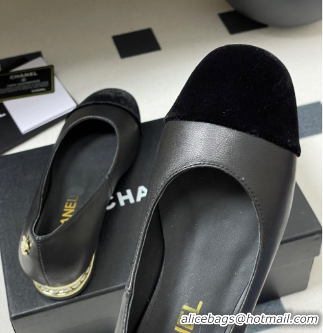 Good Looking Chanel Lambskin & Velvet Ballet Flats with Pearls Black 2025 CH090104 0901068