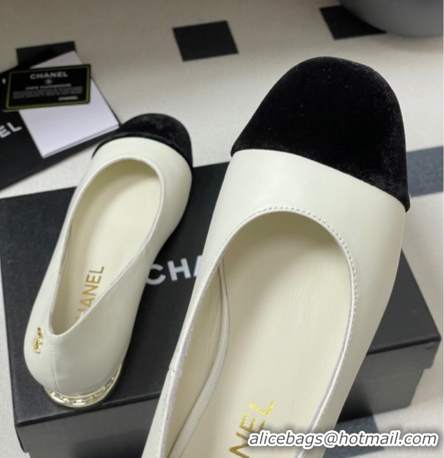 Unique Style Chanel Lambskin & Velvet Ballet Flats with Pearls White 2025 CH090104 0901069