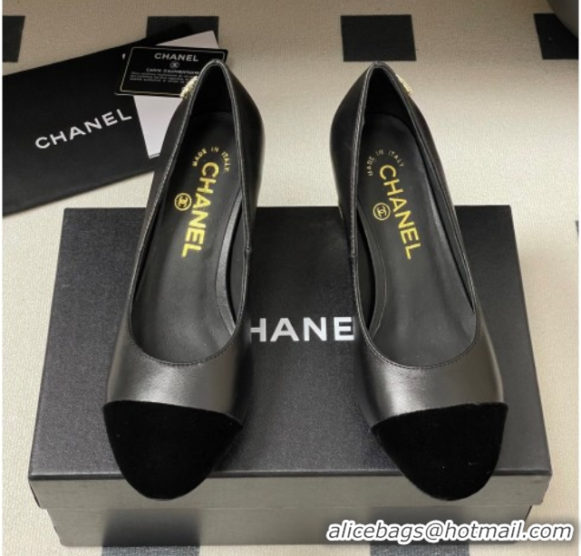 Top Grade Chanel Lambskin & Velvet Pumps 6cm with Pearls Black 2025 CH090104 0901071
