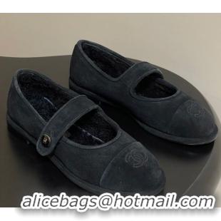 Good Product Chanel Suede & Wool Lining Mary Janes Ballet Flats Black 2025 CH090106 50901078
