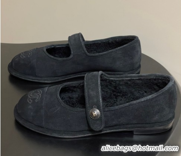 Good Product Chanel Suede & Wool Lining Mary Janes Ballet Flats Black 2025 CH090106 50901078