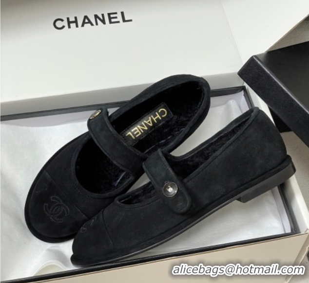 Good Product Chanel Suede & Wool Lining Mary Janes Ballet Flats Black 2025 CH090106 50901078