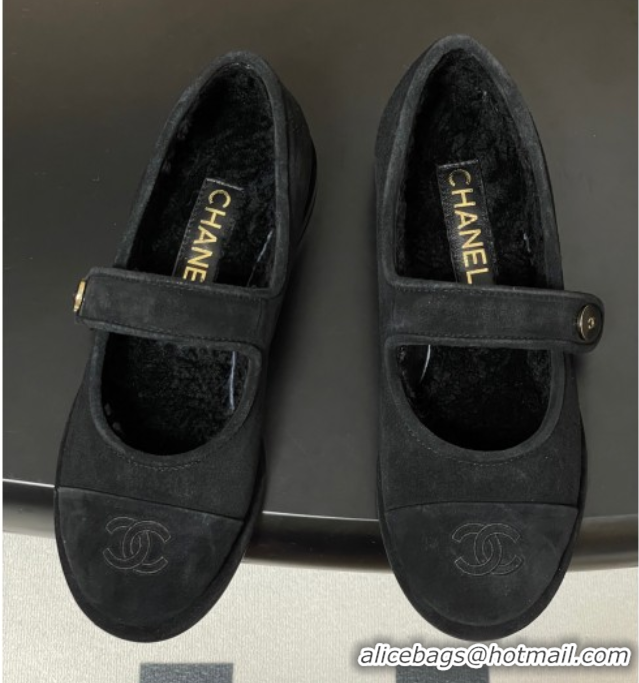 Good Product Chanel Suede & Wool Lining Mary Janes Ballet Flats Black 2025 CH090106 50901078