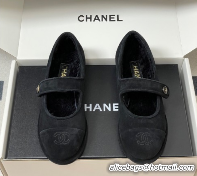 Good Product Chanel Suede & Wool Lining Mary Janes Ballet Flats Black 2025 CH090106 50901078