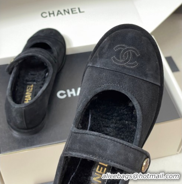 Good Product Chanel Suede & Wool Lining Mary Janes Ballet Flats Black 2025 CH090106 50901078