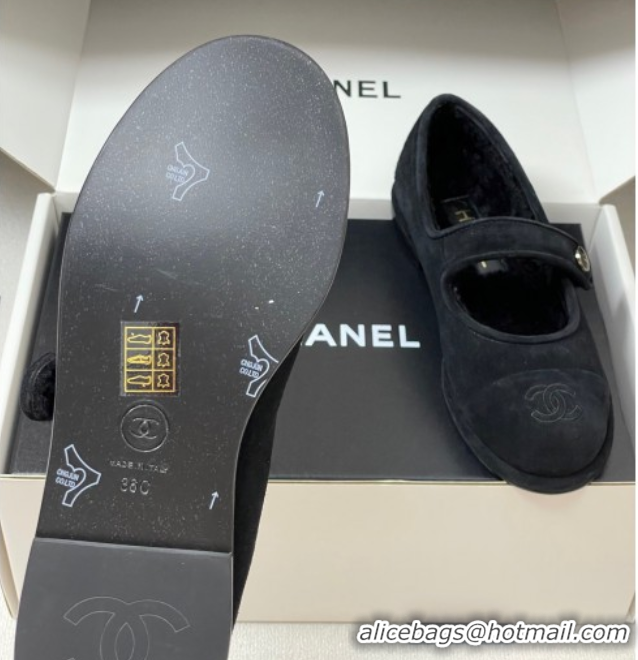 Good Product Chanel Suede & Wool Lining Mary Janes Ballet Flats Black 2025 CH090106 50901078
