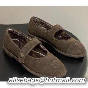Top Grade Chanel Suede & Wool Lining Mary Janes Ballet Flats Brown 2025 CH090106 50901080
