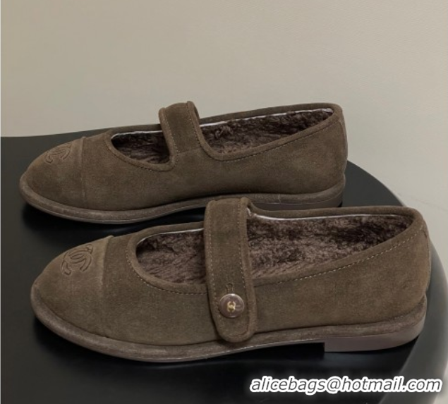 Top Grade Chanel Suede & Wool Lining Mary Janes Ballet Flats Brown 2025 CH090106 50901080